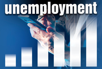 Rising unemployment during recession. Economic crisis has led to unemployment. Man depicts a graph....