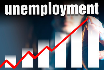 Rising unemployment during recession. Economic crisis has led to unemployment. Man depicts a graph....
