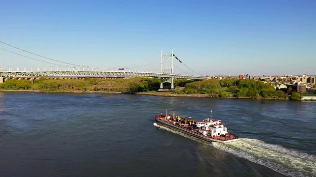Aerial View of a Tanker Ship Approaching the RFK and Hell Gate Bridge - Part 3