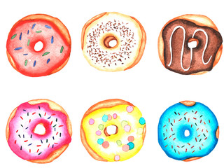 painted in watercolors donuts with frosting illustration