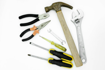 Set of tools isolated on white background.