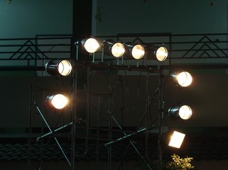 Electrical spotlight are installed around the stage for Party night