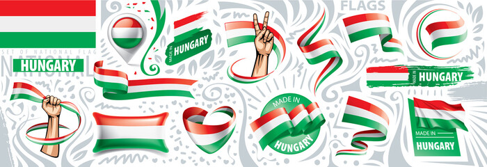 Vector set of the national flag of Hungary in various creative designs