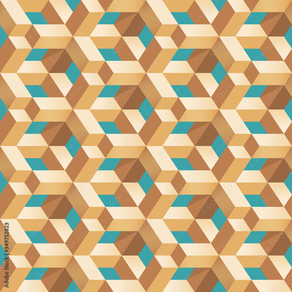 Poster geometric wooden block shape seamless pattern abstract vector illusion background