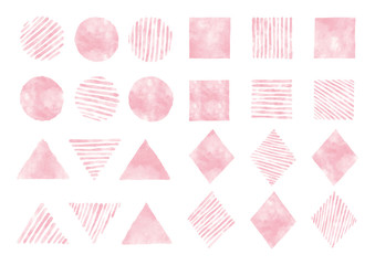 丸三角四角ダイヤ模様_ピンク_水彩