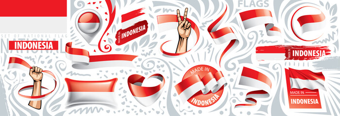 Vector set of the national flag of Indonesia in various creative designs