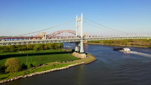 Aerial View of the RFK and the Hell Gate Bridge Over the East River