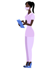 The girl is holding a medical history. Working days in the hospital. The study of history. Treatment of patients. Vector icon.