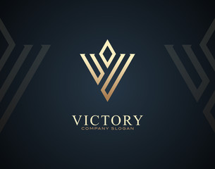 Luxury V letter design logo or icon template with gold color effects