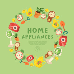 Set of cute home appliances : Card layout : Vector Illustration