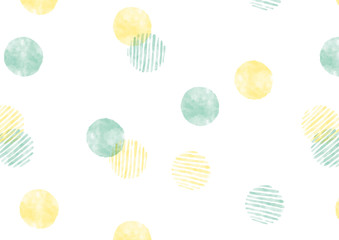 水玉模様_緑色と黄色_水彩