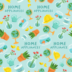 Set of cute home appliances : Seamless Pattern : Vector Illustration