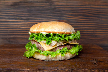 Burger, hamburger with meat and vegetables, fast food