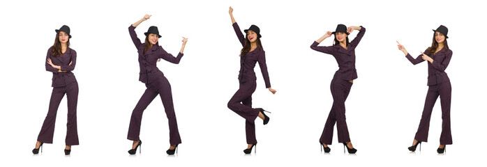 Woman wearing striped costume isolated on white