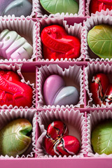 Chocolate candy gift box overhead view