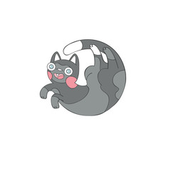 Cute funny crazy cat. Cartoon animal. Isolated vector object on white background.