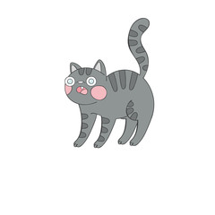 Cute funny crazy cat. Cartoon animal. Isolated vector object on white background.