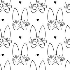 Leather mask. Kitty and Bunny. BDSM mask. Cartoon print. Seamless vector pattern (background).