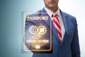 Concept of immunity passport - pressing virtual button