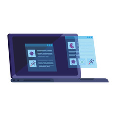 searching covid 19 information online in laptop computer vector illustration design