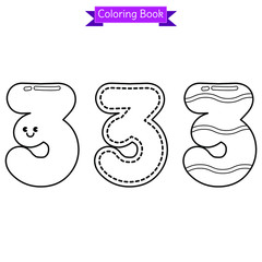 coloring book cute number 3