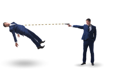 Businessman with gun threatening his competitor
