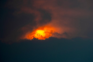 Sunset with cloudy sky in Latin America, rainy winter sky.