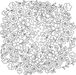 Pattern with abstract flowers. Coloring book page for adult - 349762027