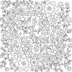 Pattern with abstract flowers. Coloring book page for adult