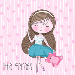 Cute animal cartoon pretty girls illustration for kids