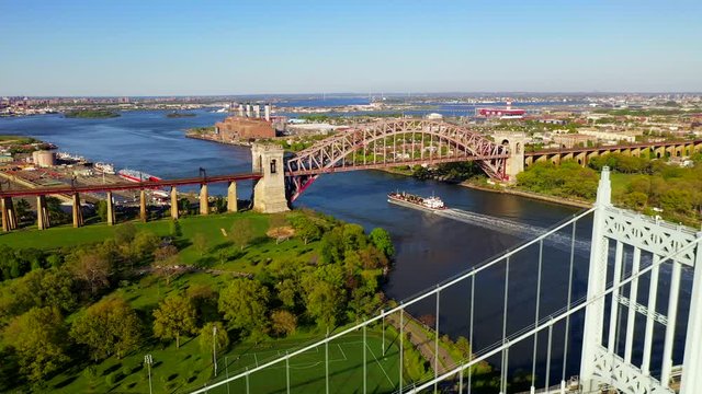 Aerial View of a Tanker Ship Approaching the Hell Gate Bridge - Part 2