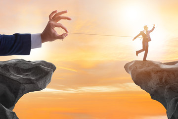 Boss holding his employee in retention concept