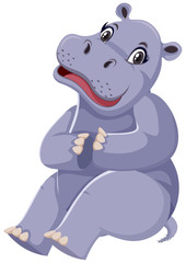 Cute hippo sitting on white background
