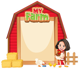 Border template design with girl and chickens