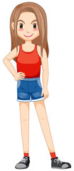 Young lady in red vest cartoon character