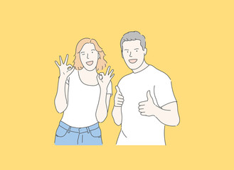 men and women are showing happy expressions