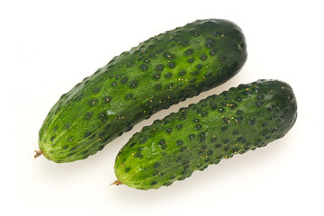 Ripe fresh green two cucumbers