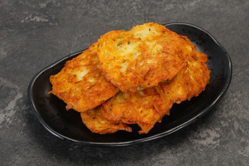 Roasted potato pancakes in the bowl