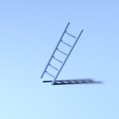 Abstract poster style with monochrome blue geometric element. Ladder balances in the air. 3D rendering objects shape. Minimal