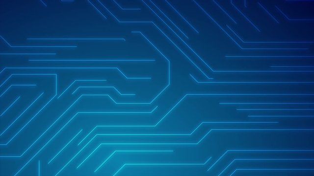 Abstract glowing blue tech circuit board lines futuristic motion background. Seamless looping. Video animation Ultra HD 4K 3840x2160