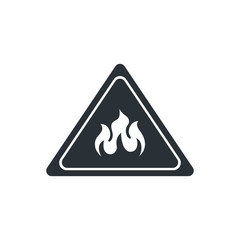 flat vector image on white background, black triangular icon with fire symbol