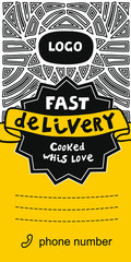 black and yellow hand-drawn food delivery flyer or poster
