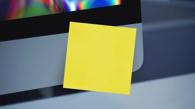 Sticky notes. Paper sticker on the monitor. Reminder. Space for text. List of important cases. A message for an employee, a colleague. Place for the inscription. For tracking. Isolated. Office.	
