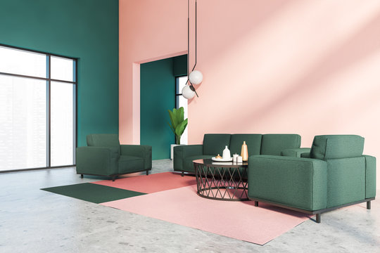 Pink And Green Living Room Corner