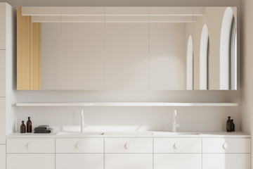 White bathroom interior with double sink