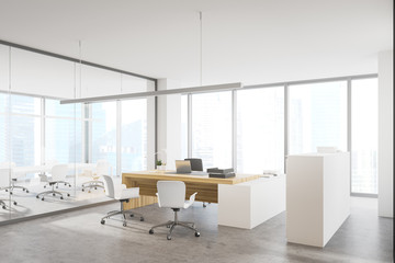 White and glass CEO office and meeting room