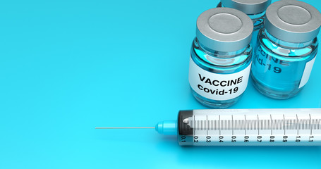 Vaccine bottle with syringe blue wallpaper