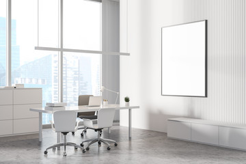 Naklejka na ściany i meble White panoramic CEO office with poster