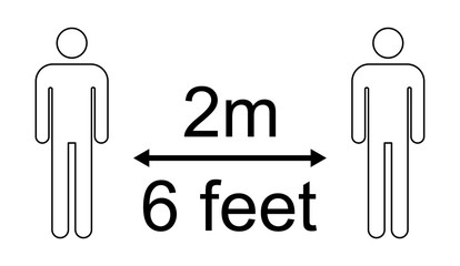 Social distancing icon vector isolated on white background. Covid-19 alert with man sign, vector illustration