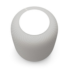 Top View of White Wireless Smart Speaker. Voice Digital Assistant. 3D Render Isolated on a White Background.